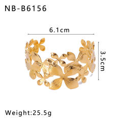 Personality hollow out leaf flower chunky stainless steel cuff bangle