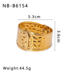 Personality hollow out leaf flower chunky stainless steel cuff bangle