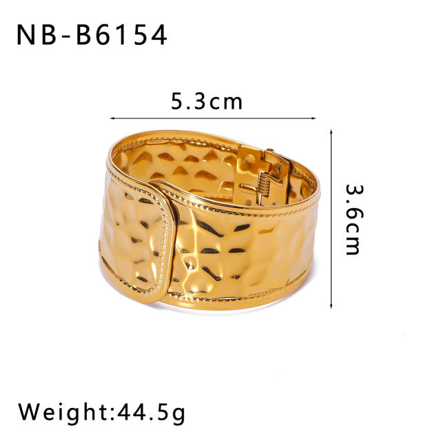 Personality hollow out leaf flower chunky stainless steel cuff bangle