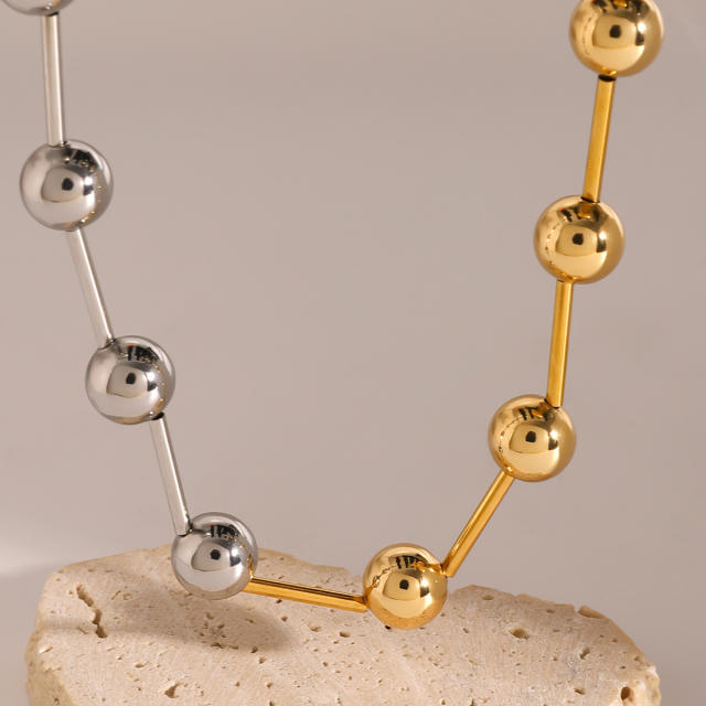 Punk trend gold silver ball bead stainless steel choker necklace