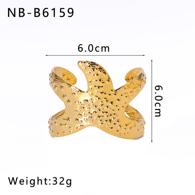Personality hollow out leaf flower chunky stainless steel cuff bangle
