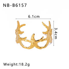 Personality hollow out leaf flower chunky stainless steel cuff bangle