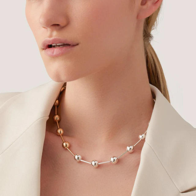 Punk trend gold silver ball bead stainless steel choker necklace