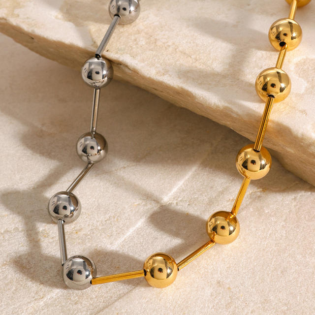 Punk trend gold silver ball bead stainless steel choker necklace