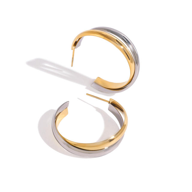 Winter autumn mix color open hoop stainless steel earrings
