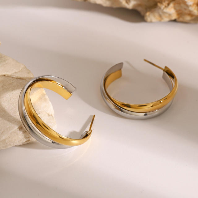 Winter autumn mix color open hoop stainless steel earrings