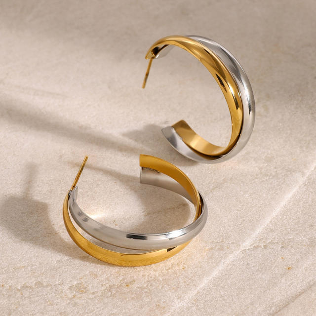 Winter autumn mix color open hoop stainless steel earrings