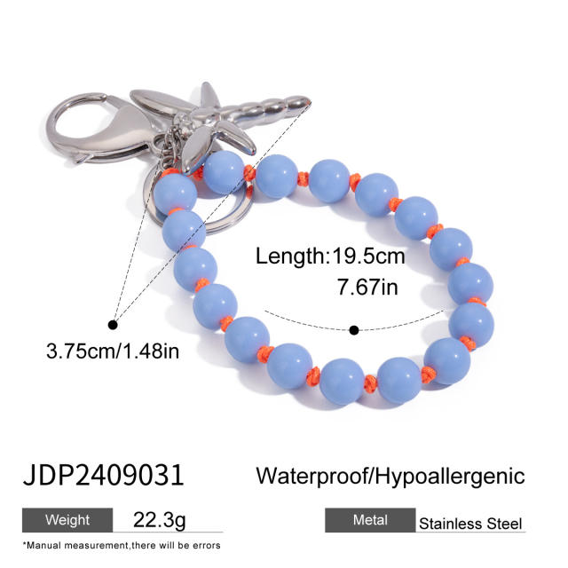 Sweet candy color acrylic bead stainless steel heart keychain wrislet keychain