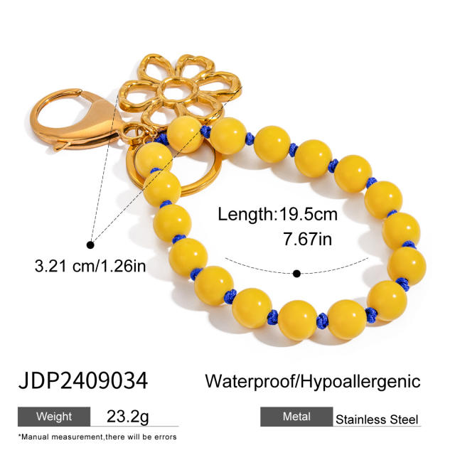 Sweet candy color acrylic bead stainless steel heart keychain wrislet keychain