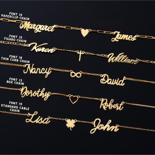 Delicate multi name diamond heart cross clover stainless steel necklace
