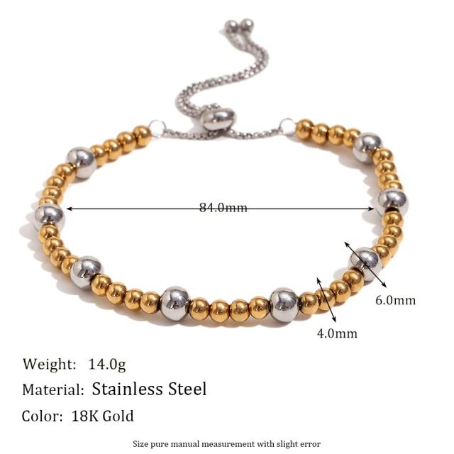 18KG mix color stainless steel bead slide bracelet