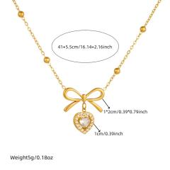 Dainty sweet diamond heart bow pendant stainless steel necklace