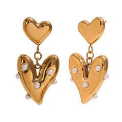 18KG pearl bead heart stainless steel dangle earrings