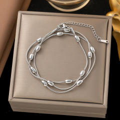Elegant easy match bean bead layer stainless steel necklace