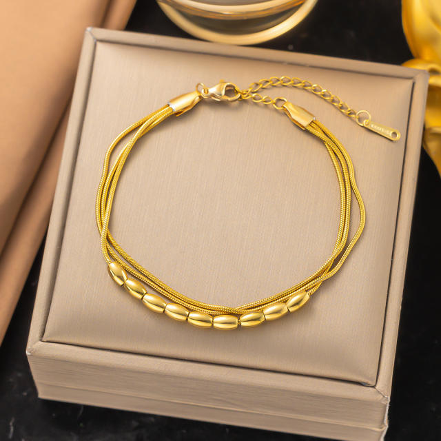 18KG mix color bean bead stainless steel chain bracelet