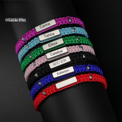 Hot sale engrave letter bar braid bracelet for friends couples
