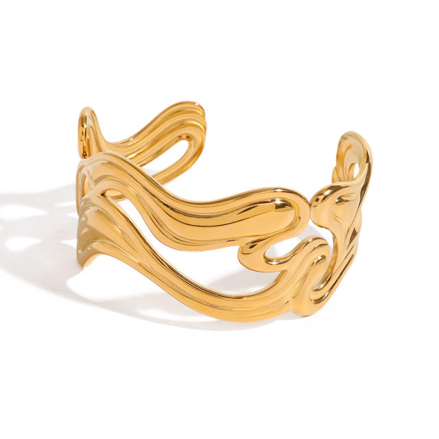 18KG chunky wave shape stainless steel cuff bangle