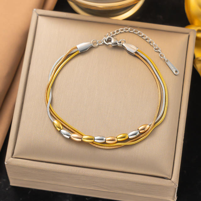 18KG mix color bean bead stainless steel chain bracelet