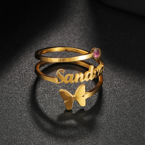 DIY birthstone butterfly layer stainless steel finger rings custom name rings