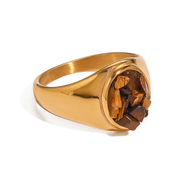 Vintage tiger eye stone statement stainless steel finger rings collection