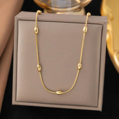 Elegant easy match bean bead layer stainless steel necklace