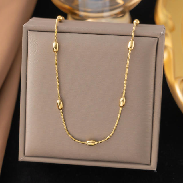 Elegant easy match bean bead layer stainless steel necklace