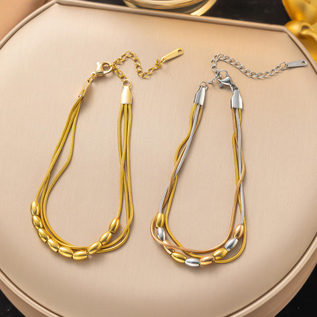 18KG mix color bean bead stainless steel chain bracelet