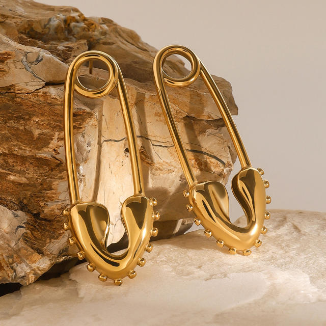 18KG paperclip chape heart stainless steel earrings