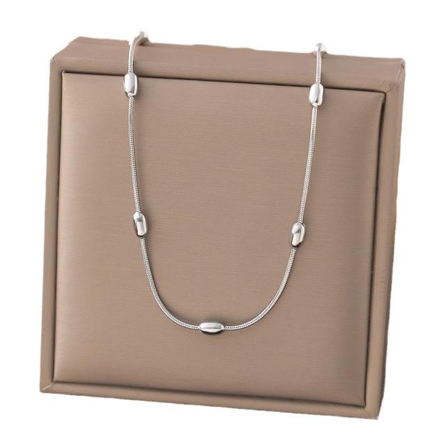 Elegant easy match bean bead layer stainless steel necklace