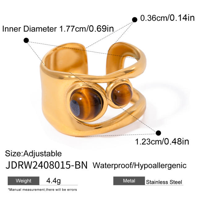 Vintage tiger eye stone statement stainless steel finger rings collection