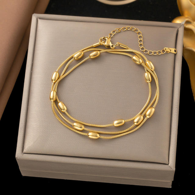 Elegant easy match bean bead layer stainless steel necklace