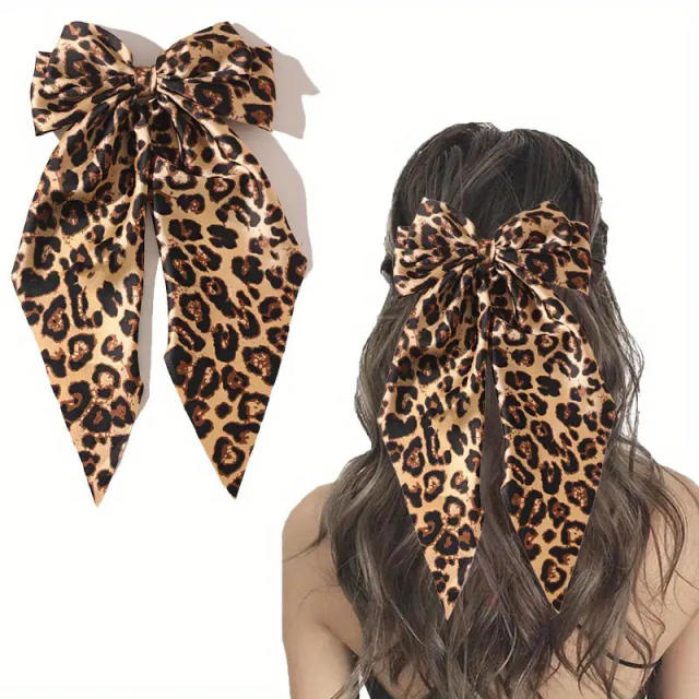 Winter autumn leopard grain big bow french barrette hair clips
