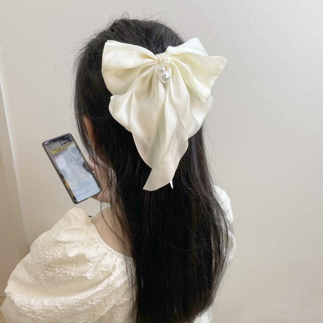 Pearl bead elegant bow french barrette hair clips