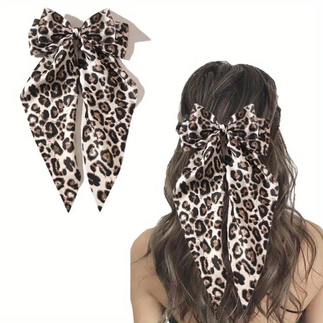 Winter autumn leopard grain big bow french barrette hair clips