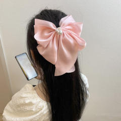 Pearl bead elegant bow french barrette hair clips