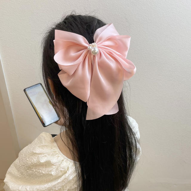 Pearl bead elegant bow french barrette hair clips