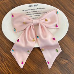 Delicate diamond plain color bow french barrette hair clips