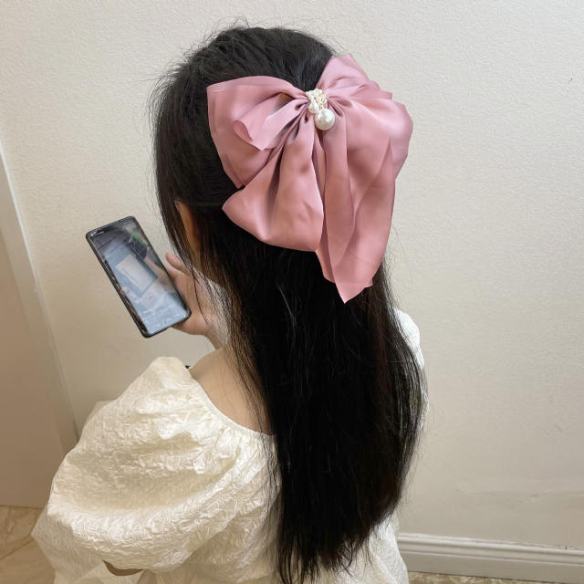Pearl bead elegant bow french barrette hair clips