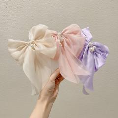 Pearl bead elegant bow french barrette hair clips