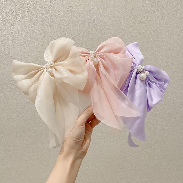 Pearl bead elegant bow french barrette hair clips