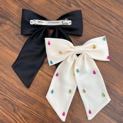 Delicate diamond plain color bow french barrette hair clips