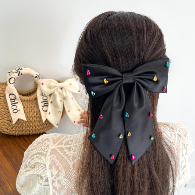 Delicate diamond plain color bow french barrette hair clips