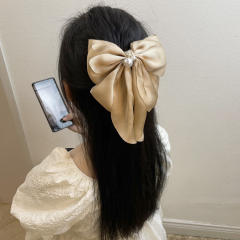 Pearl bead elegant bow french barrette hair clips
