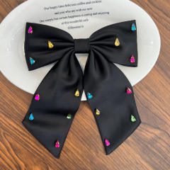 Delicate diamond plain color bow french barrette hair clips
