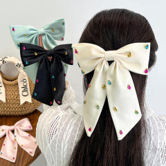 Delicate diamond plain color bow french barrette hair clips
