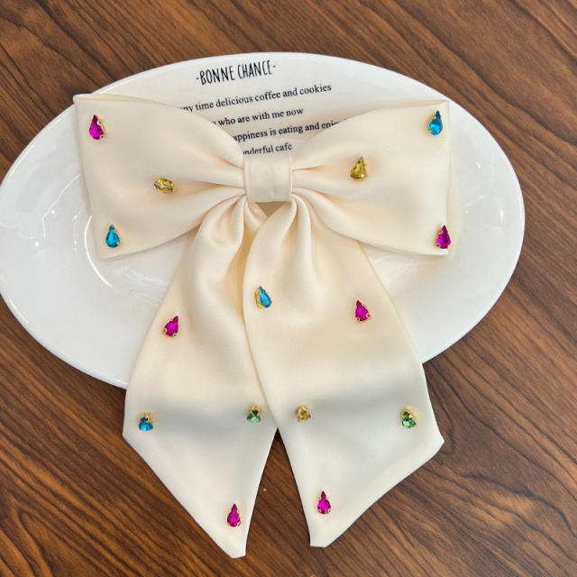 Delicate diamond plain color bow french barrette hair clips