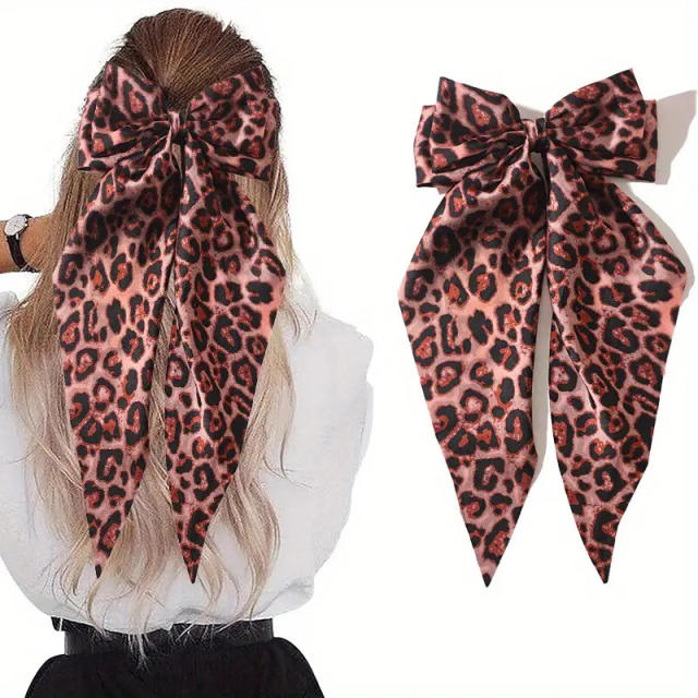 Winter autumn leopard grain big bow french barrette hair clips