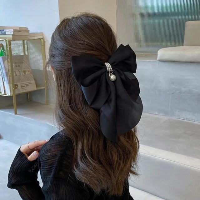 Pearl bead elegant bow french barrette hair clips