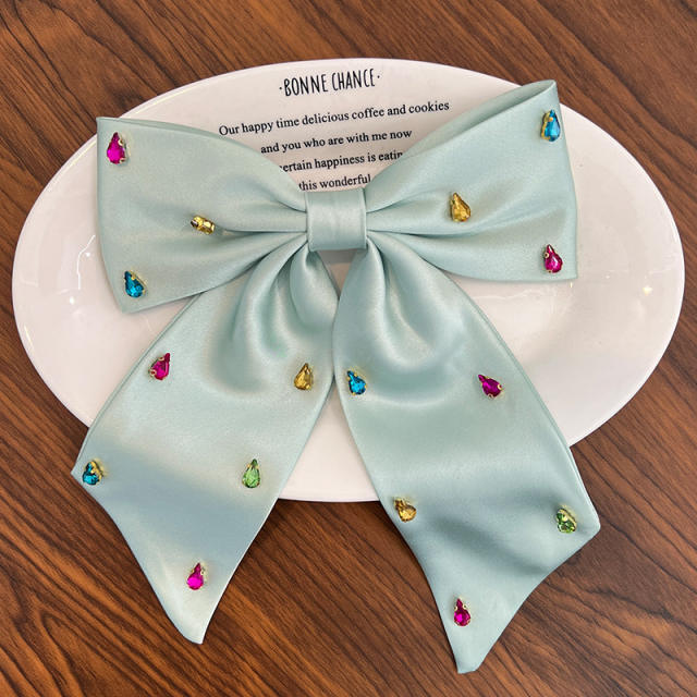 Delicate diamond plain color bow french barrette hair clips