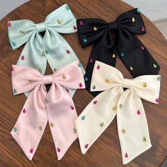 Delicate diamond plain color bow french barrette hair clips